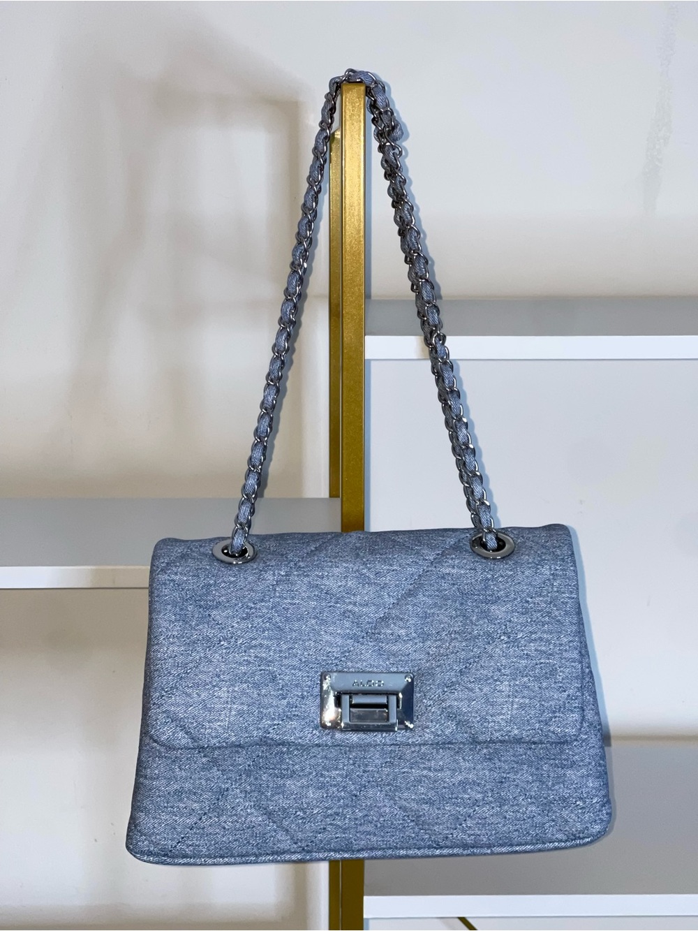 Aldo Quilted Denim Chain Strap Denim Handbag - Picture 4 of 6